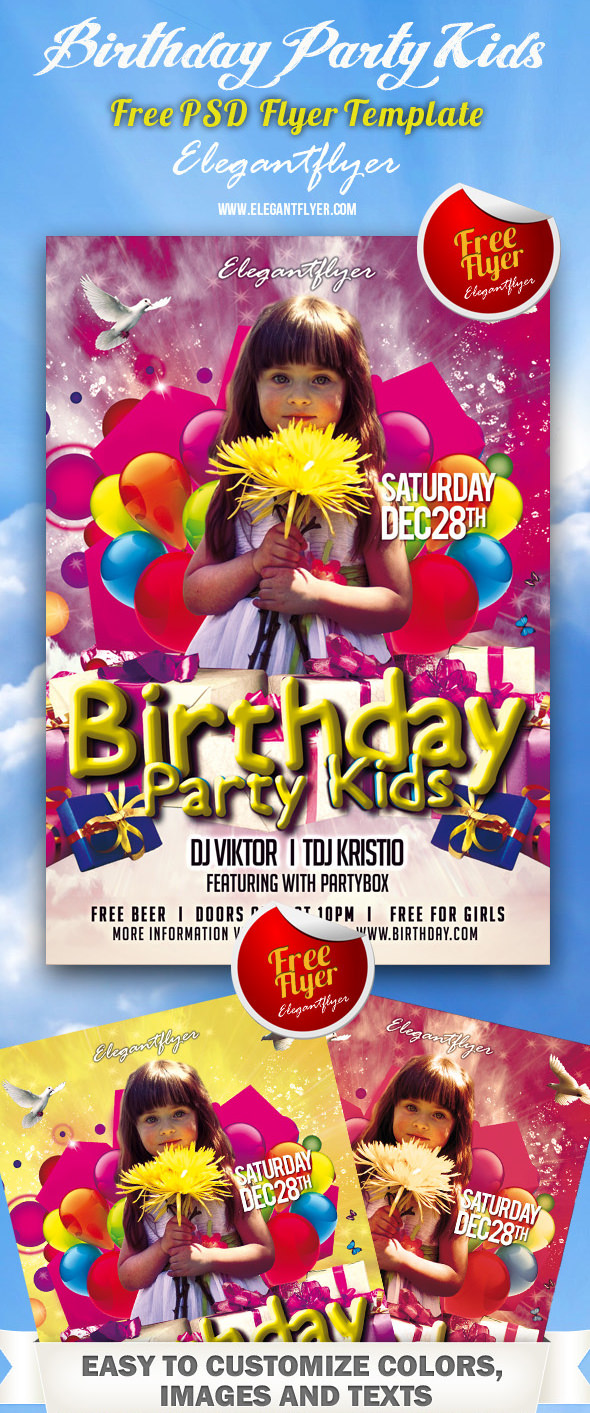 Birthday Party Kids Club and Party Free Flyer PSD Template