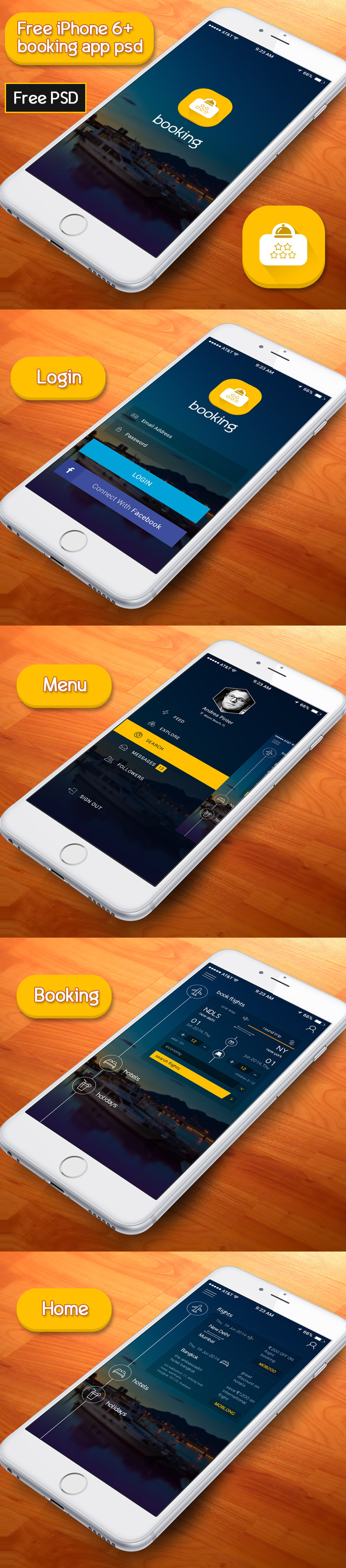 Free Booking App PSD According To IPhone 6+