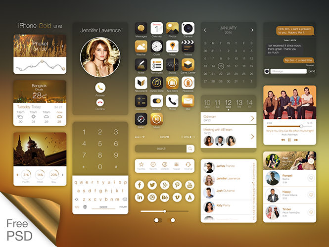 Iphone-Gold-Ui-Kit-+Free-PSD