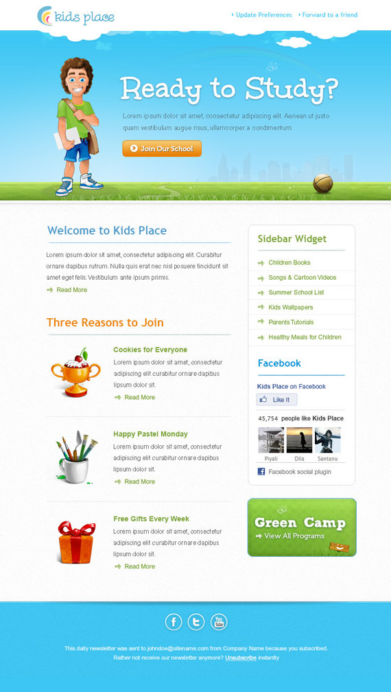Kids Email Newsletter Template – HTML and PSD