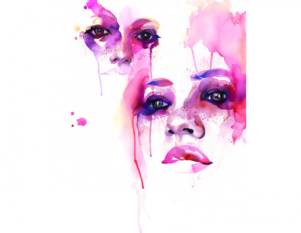 Pink Faces Water Colour Painting Art