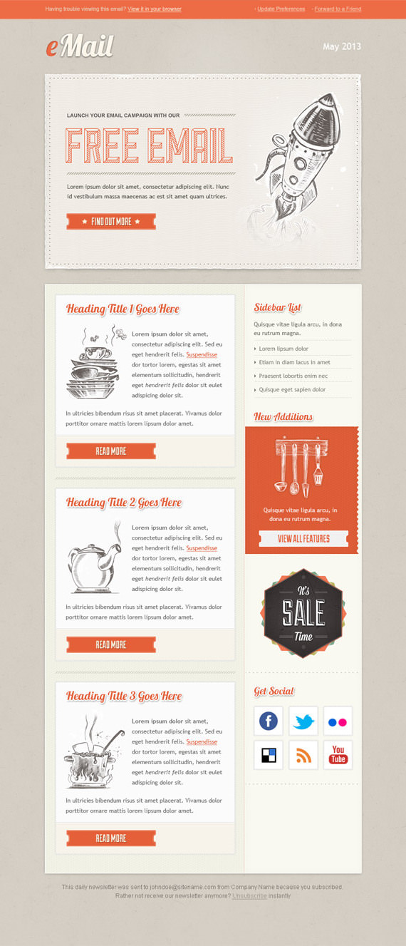 Vintage Email Newsletter Template – HTML and PSD