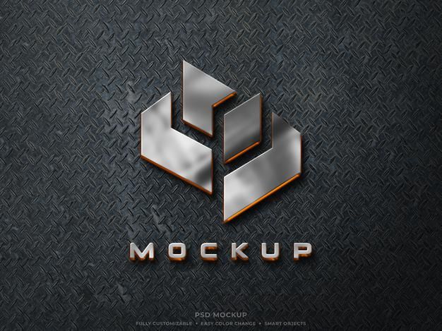 3D Reflective Stainless Metallic Logo Mockup