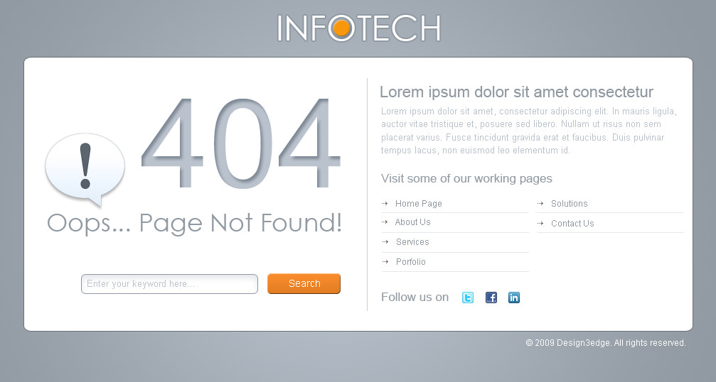Modern 404 Page Not Found Template Design Free Download
