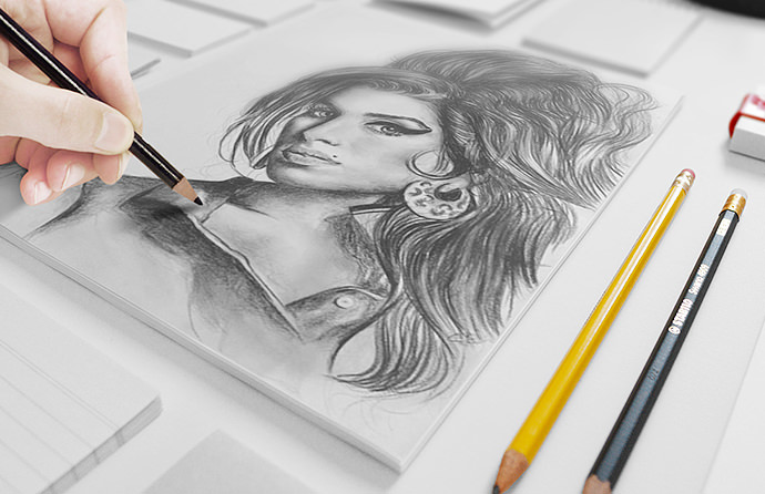 Premium PSD  Pencil sketch logo mockup template