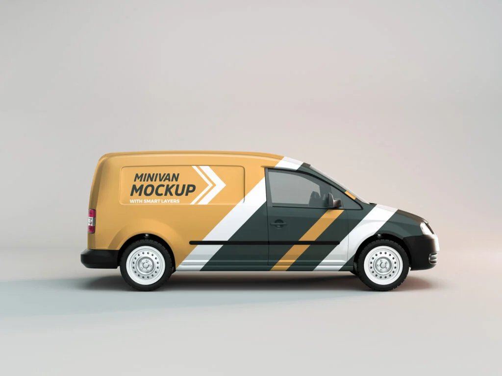 Free Side View of Delivery Van Mockup PSD