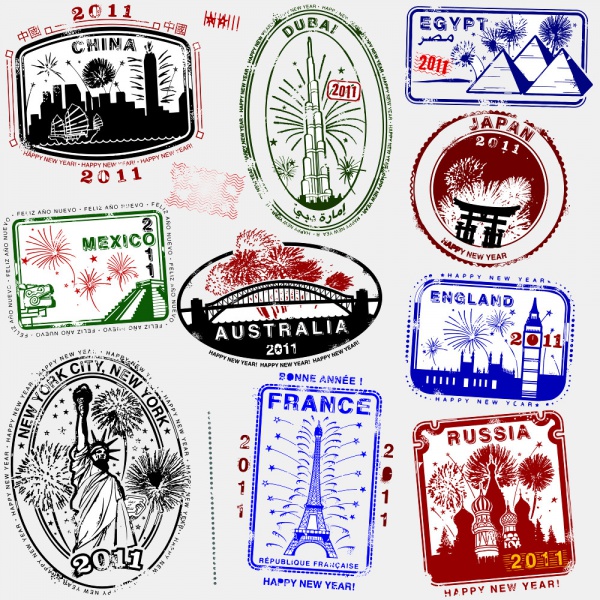 Free Vector Stamp Design from All Over The World