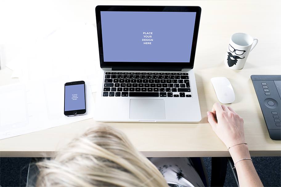 MacBook & iPhone in Office Mockup