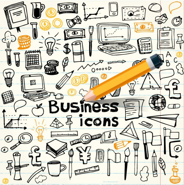 Doodle game icons set Royalty Free Vector Image