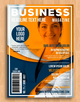 Business magazine cover template with model posing