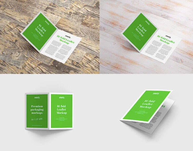 3 Bi-Fold Brochure Mockups PSD set