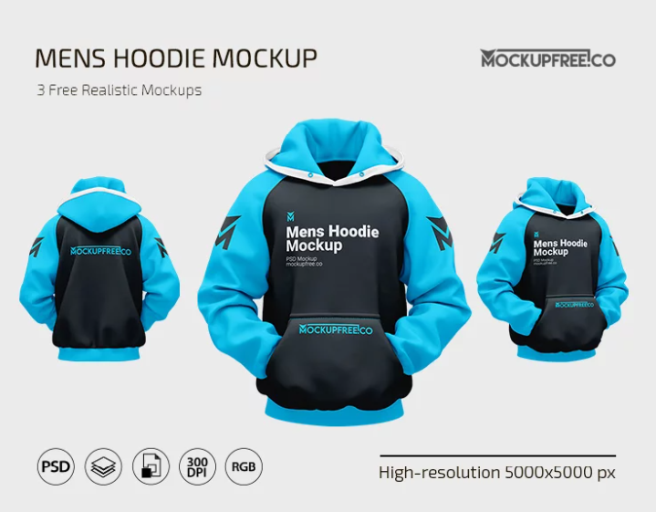 3 Free Men’s Hoodie PSD Mockup