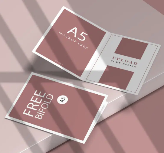 Free Clean A5 Bi-fold Brochure Mockup PSD