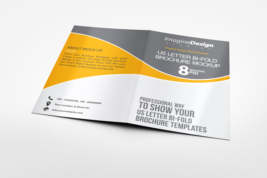 US Letter Bi fold Brochure Mockup