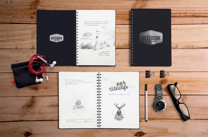 Download Free PSD Notebook Mockup with Movable Elements