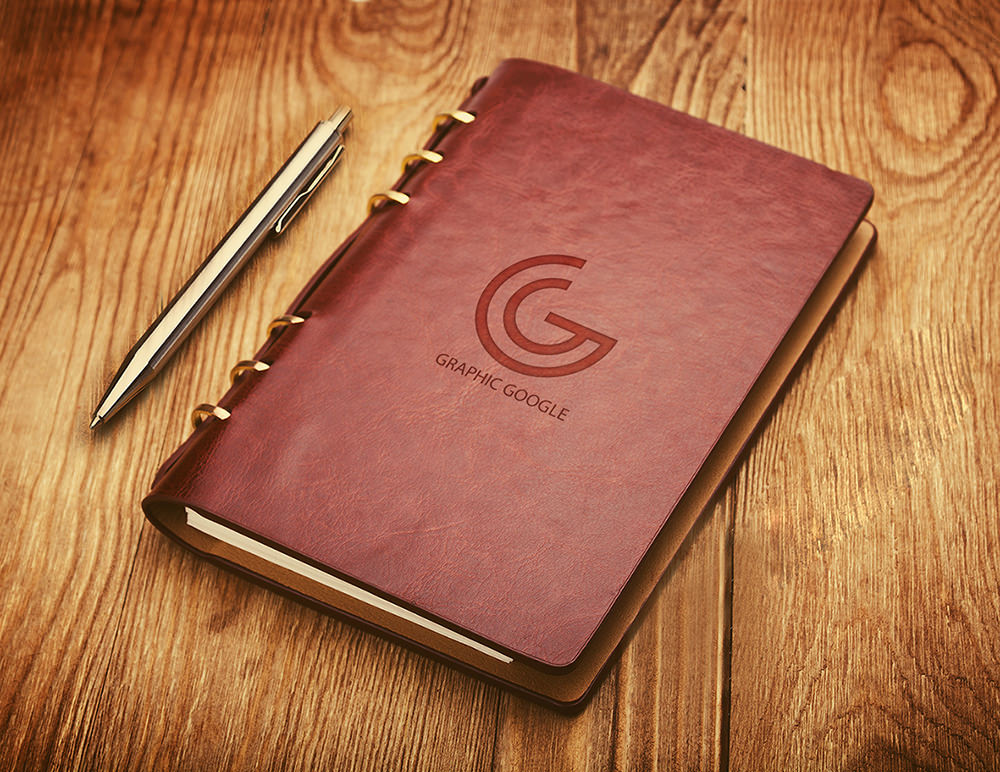 Notebook Emboss Logo Mockup PSD