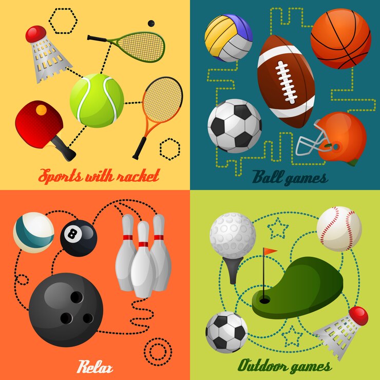 Sports 4 Flat Icons Composition