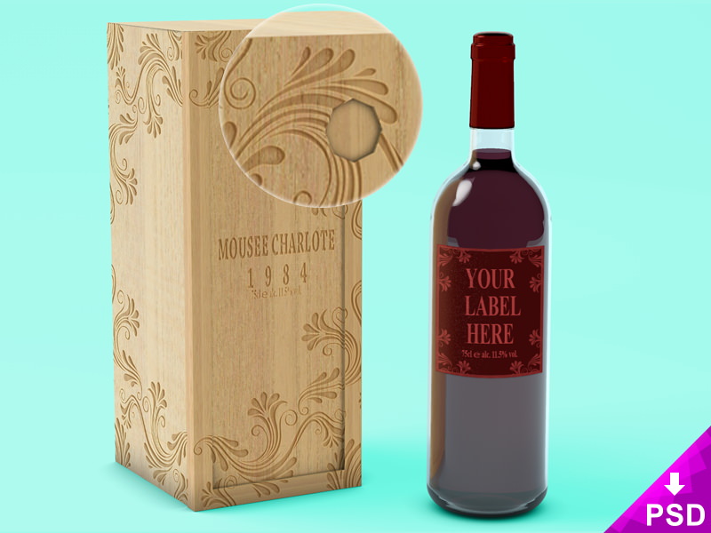 Wine Bottle with Wooden Case