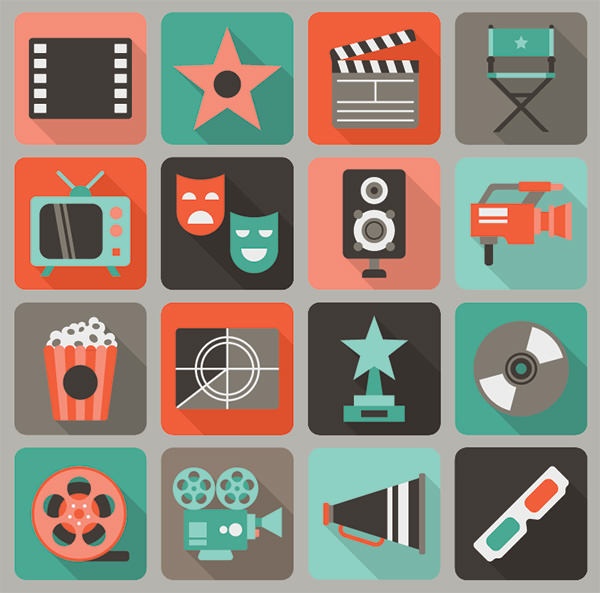 16-free-flat-film-vector-icons-set