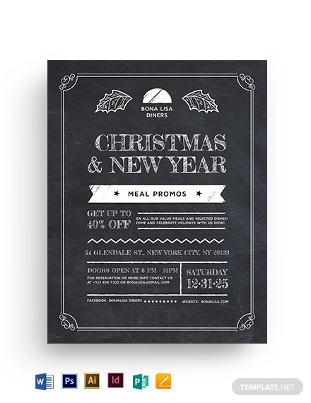 christmas new year chalk flyer template