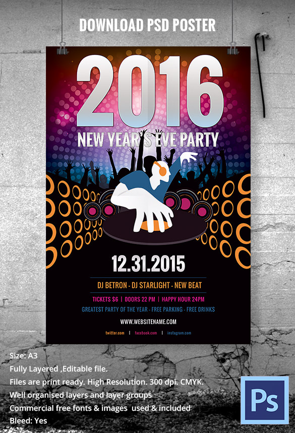 FREE PSD New Year Party Poster Designs in Vector EPS | PSD | AI