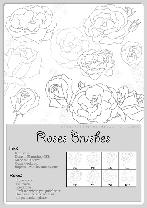 Roses Outlines Photoshop Brushes Set