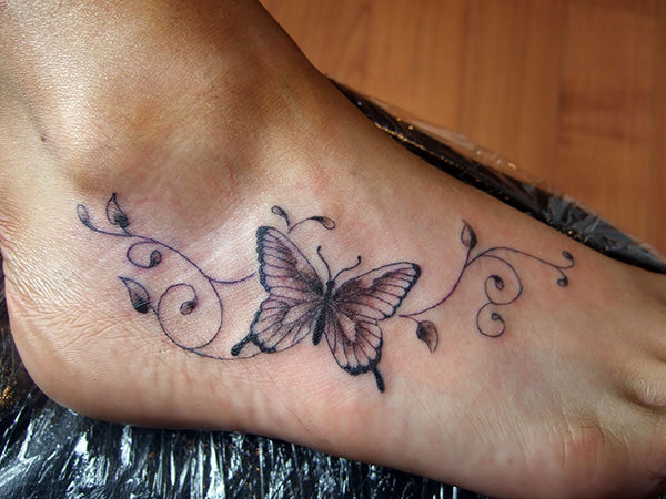 awesome-grey-ink-butterfly-tattoo-on-right-foot