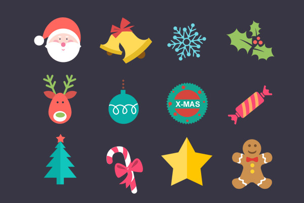 flat-christmas-icon set psd