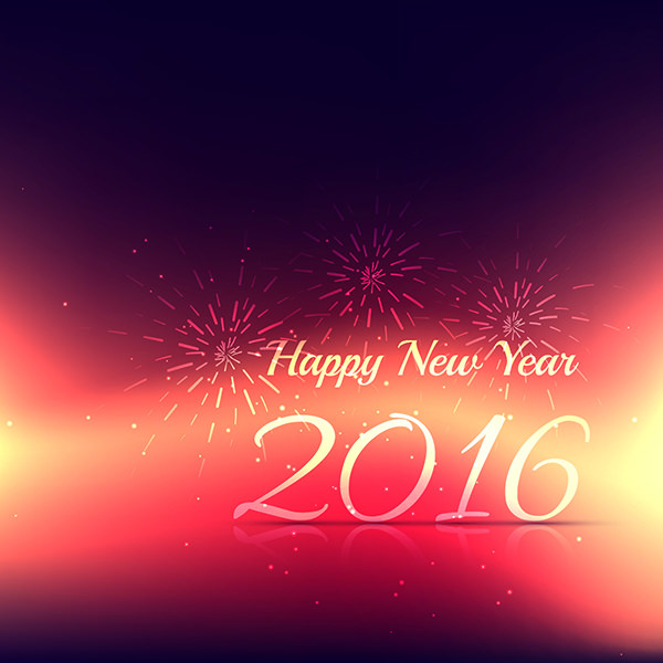 new year 2016 card with fire works