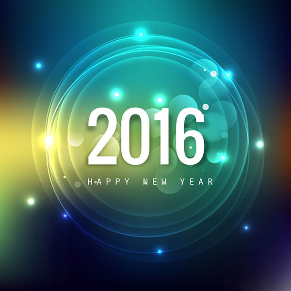 new year 2016 card with shiny circles