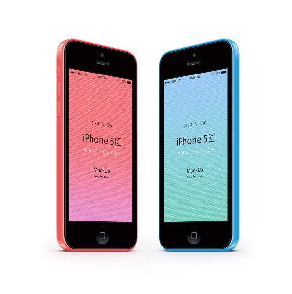 3-4 iPhone 5C Psd Vector Mockup