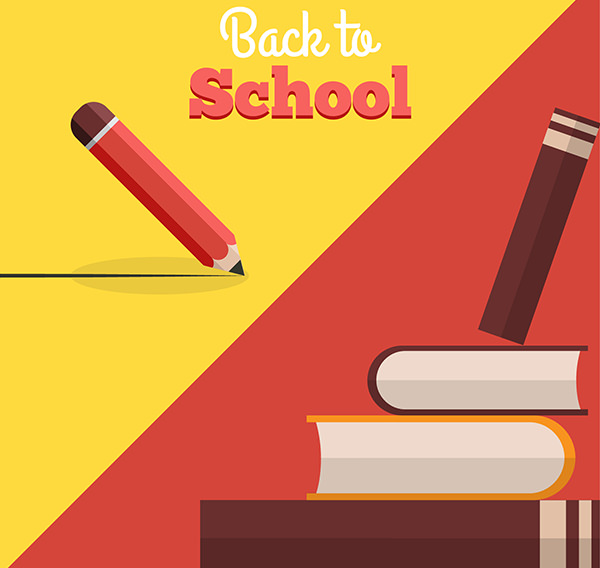 back to School Free Vector Books and Pencil Illustration