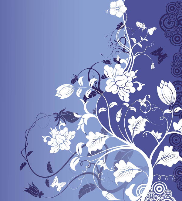 Blue Vintage Background with Flower Art