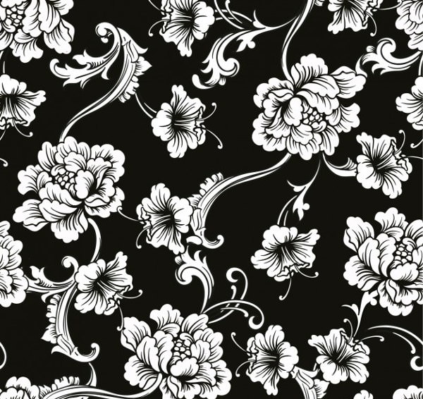 Floral Ornaments on Black Background