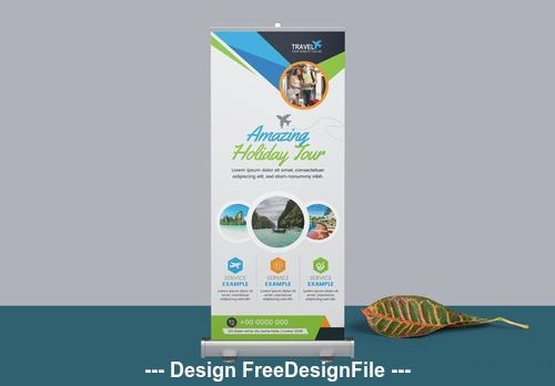 Free Vector Roll up banner with blue and green