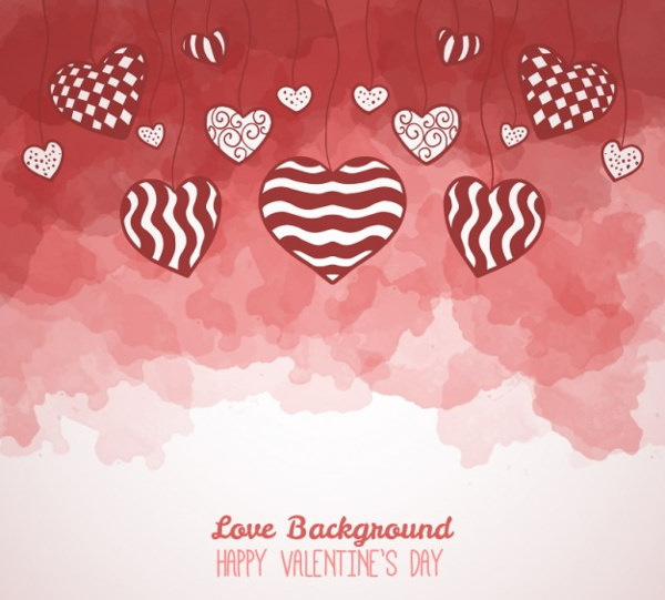 Hand Drawn Hearts on Watercolor Background