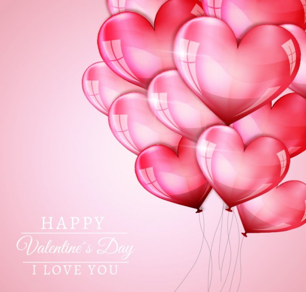 Valentine Background with Hearts Balloons