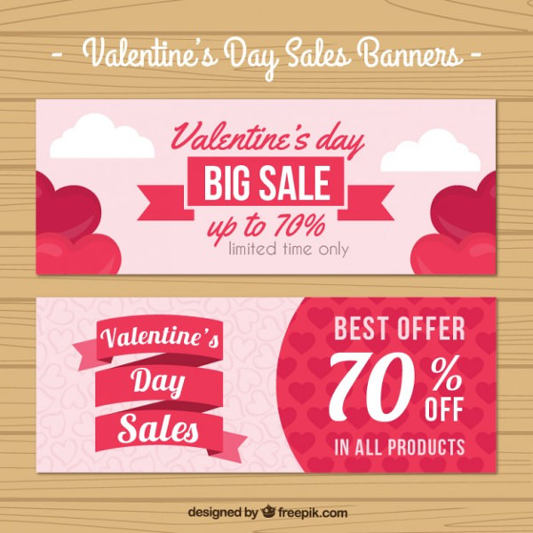 Valentine Day Sales Banners Pack Free Vector