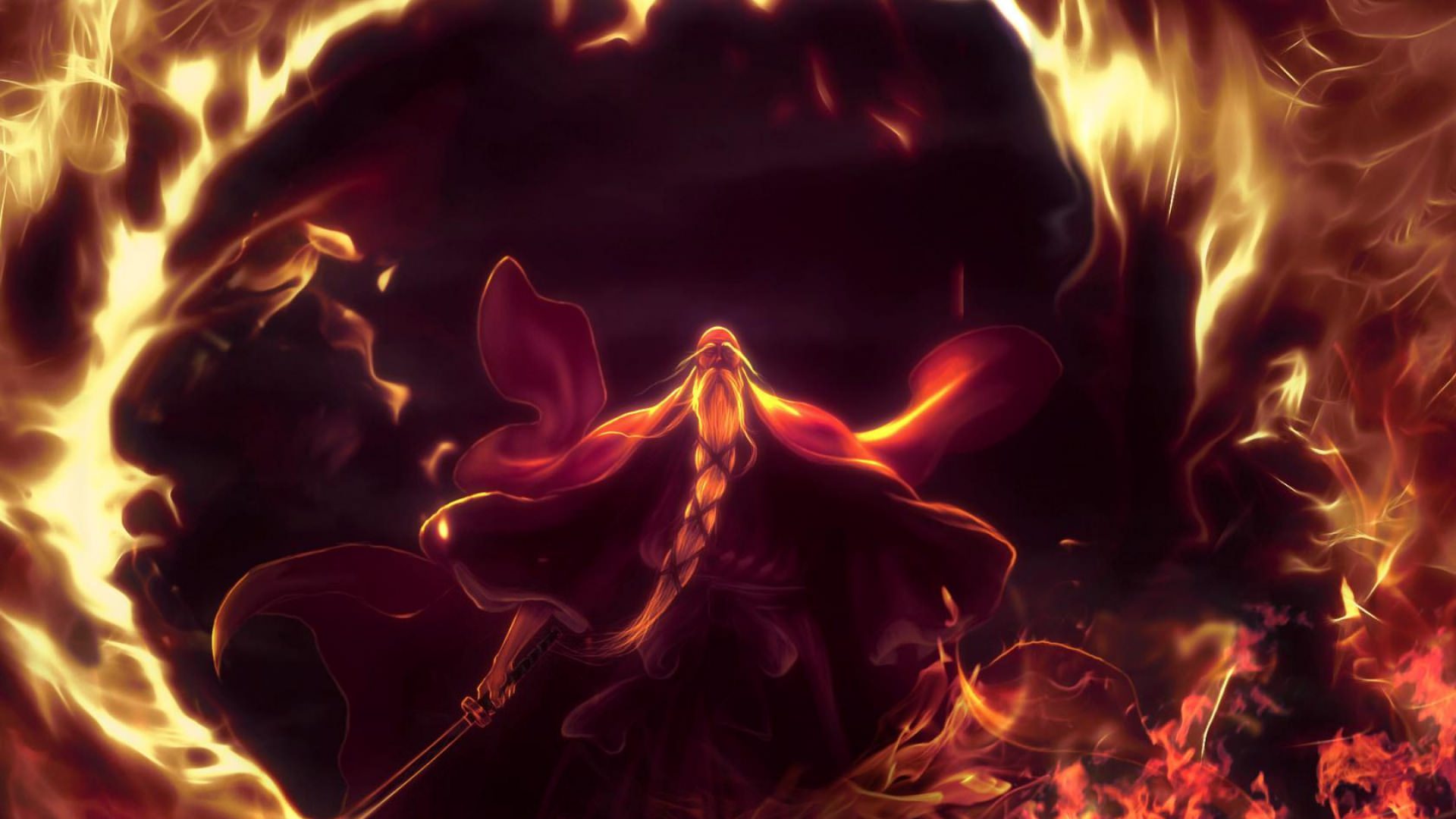 Old Magician with Fire Sword Wallpaper