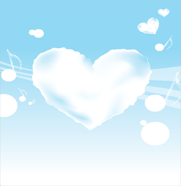 Cloudy Heart on Blue & White Wave Background