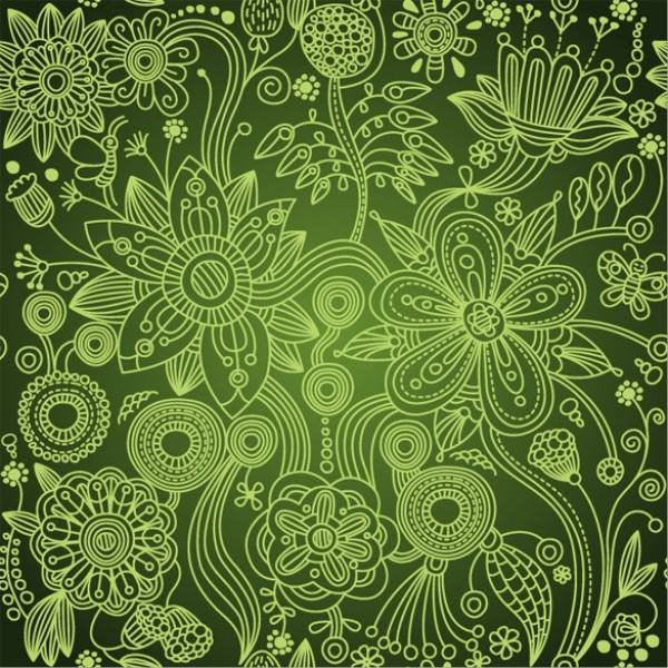 Deep Green Vintage Floral Seamless Pattern