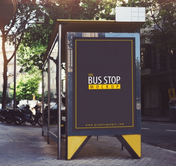 Free Bus Stop Mockup PSD