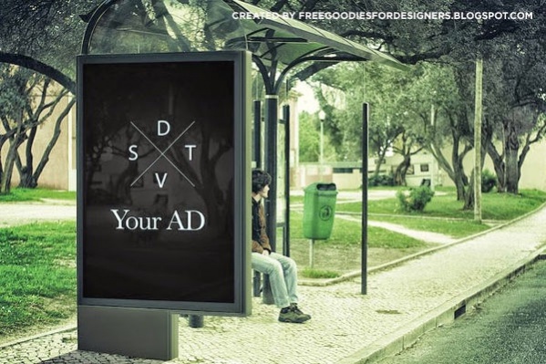 Free PSD Bus Stop Billboard Ad Mockup