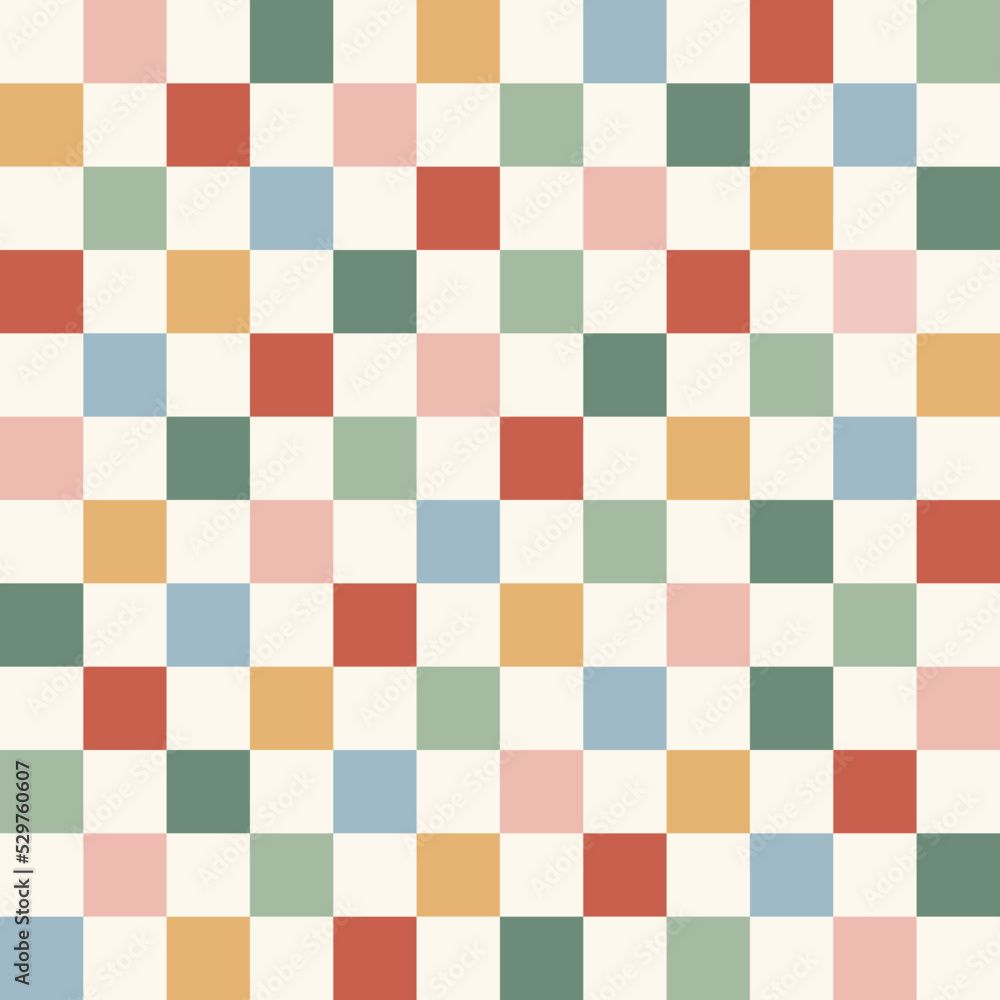 Rainbow Checkerboard Retro Colours vector Seamless Pattern