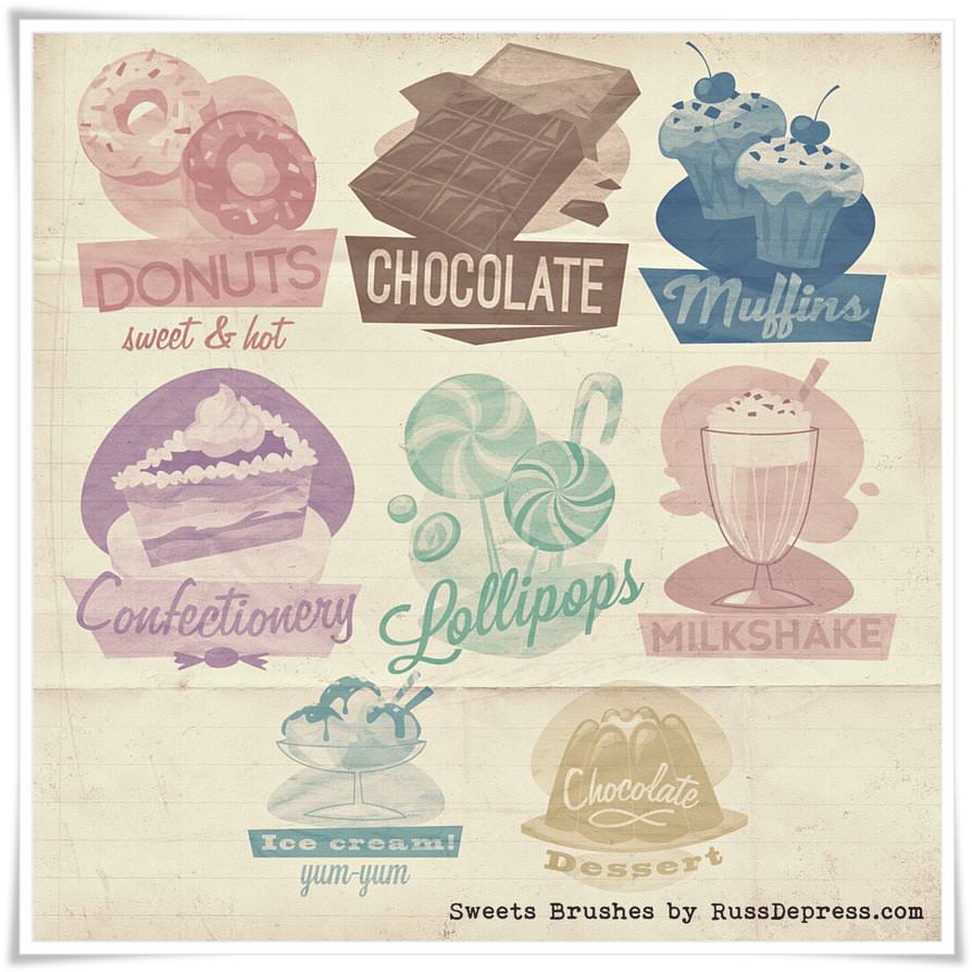 Retro Sweets Shabby Chic High Res Photoshop Brushes