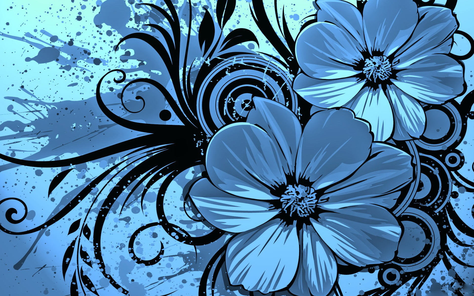 Vector Flower Blue with Black Background