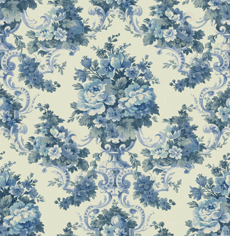 Vintage Blue Floral Pattern Wallpaper