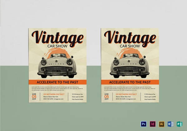 vintage car show flyer template in psd