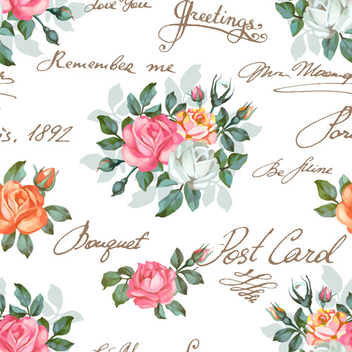 Vintage Flowers Free Vector Seamless Pattern