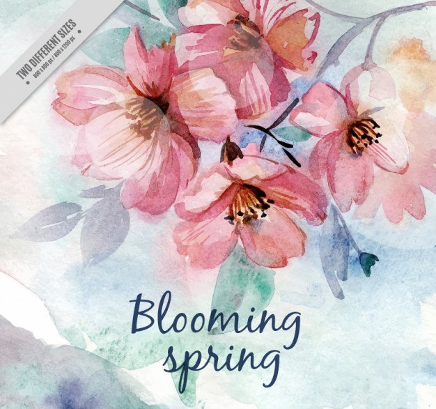 Watercolor Cute Spring Flowers Background